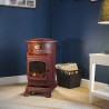 Poele à gaz 3,4 KW Rouge Effet poêle à bois Fonte véritable + Tuyau gaz + détendeur butane Provence UNIVERSAL