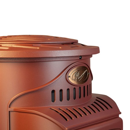 Poele à gaz 3,4 KW Rouge Effet poêle à bois Fonte véritable + Tuyau gaz + détendeur butane Provence UNIVERSAL