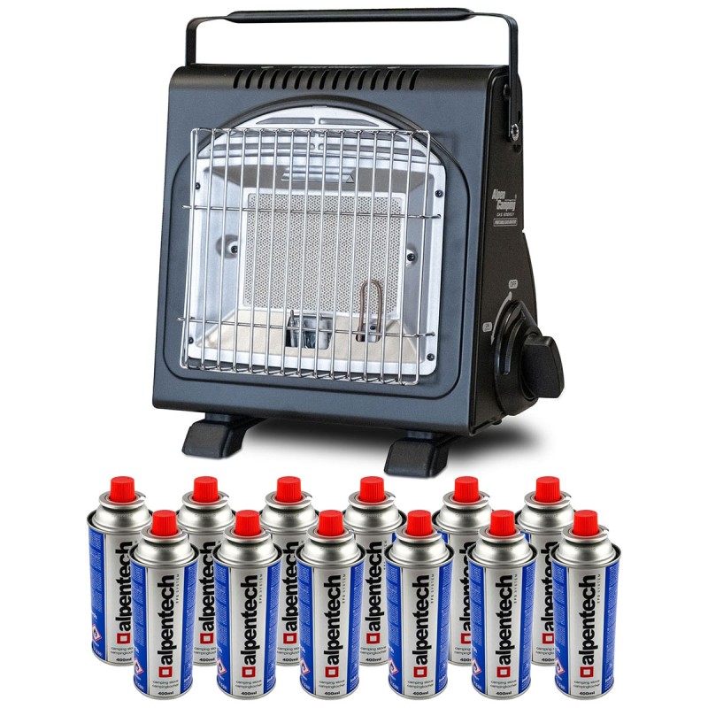 Chauffage à gaz portable 1700W Avec système sécurité + 12 Cartouches gaz ALPEN