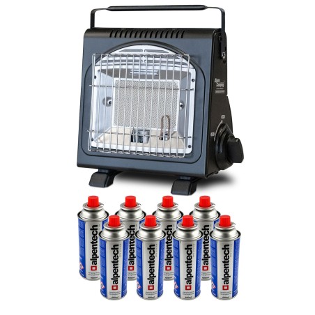 Chauffage à gaz portable 1700W Sécurité Thermocouple + 8 Cartouches gaz ALPEN Camping Basses températures