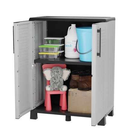 Armoire de rangement Gris 68 x 37 x 90cm Meuble de rangement Intérieur Exterieur 2 portes 2 Etagères Charnière acier INTEC