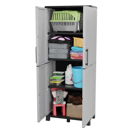 Armoire de rangement 2 portes 4 Etagères Grise 68 x 37 x H169 cm 4 pieds INTEC