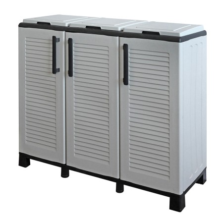 Poubelles de tri Selectif 3 Sacs Armoire Recyclage Gris Clair 102 x 37 x 90 cm Poubelle de tri 3 Portes 4 pieds INTEC