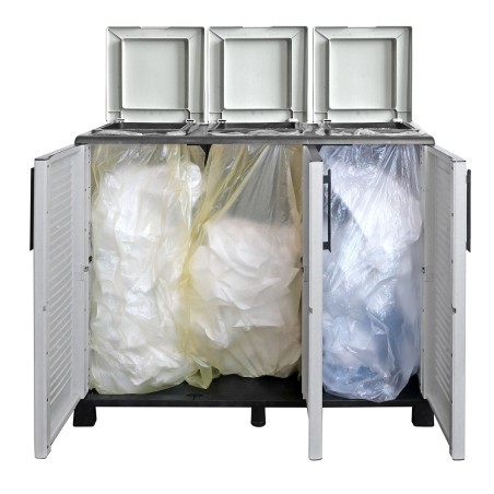 Poubelles de tri Selectif 3 Sacs Armoire Recyclage Gris Clair 102 x 37 x 90 cm Poubelle de tri 3 Portes 4 pieds INTEC