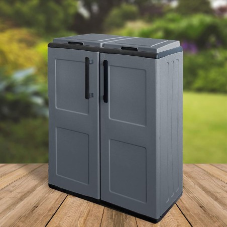 Poubelles de tri Selectif 2 Sacs Meuble mi- hauteur Dim 68 x 37 x 84cm 2 Anneaux de support de sac 2 Portes INTEC