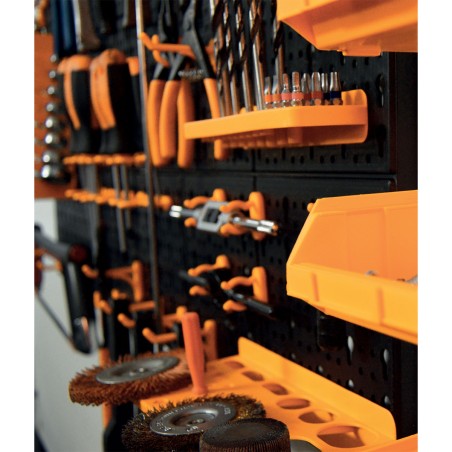 Panneau porte Outils 66 x 78 x 1.7cm 4 panneaux perforés 15 petits - 12 grands bacs 38 Crochets Etagère murale