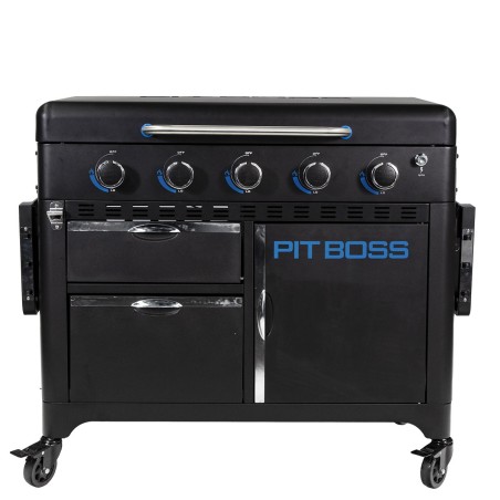 Plancha à Gaz 5 Brûleurs Plaque Ceramique 90 x 46 cm Amovible 14650W Chariot et Housse de protection Pit Boss