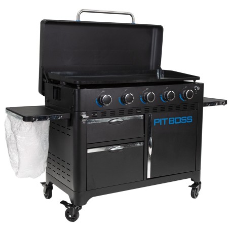 Plancha à Gaz 5 Brûleurs Plaque Ceramique 90 x 46 cm Amovible 14650W Chariot et Housse de protection Pit Boss