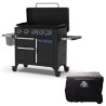 Plancha à Gaz 5 Brûleurs Plaque Ceramique 90 x 46 cm Amovible 14650W Chariot et Housse de protection Pit Boss