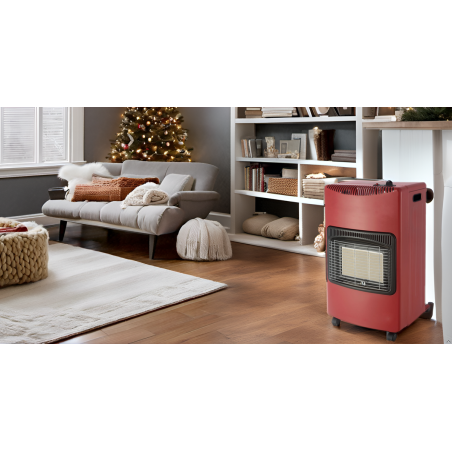 Poele à gaz pliable 4,2KW Rouge Allumage Piezo Chauffage d'appoint gaz Interieur INTEC