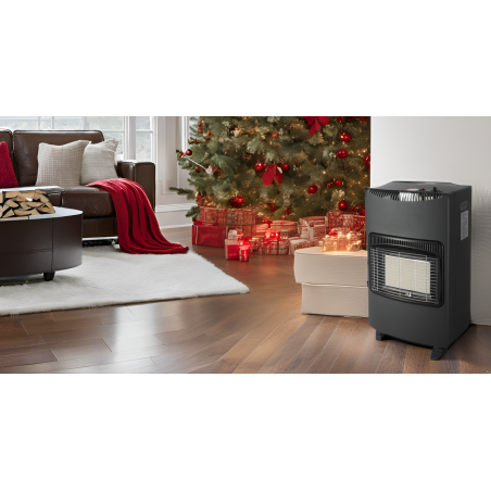 Poele à gaz pliable 4,2KW Noir Allumage Piezo Tuyau gaz + détendeur butane INTEC