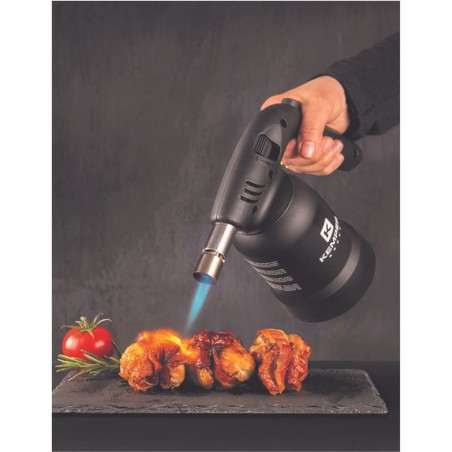Lampe à souder à gaz Professionnelle Utilisation 360° Chalumeau gaz Allumage piezo Cartouches gaz Perçables BLACK EDITION KEMPER