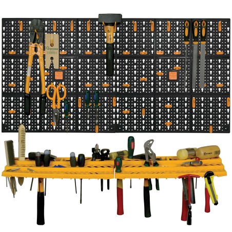 Panneau porte Outils 50 x 100 x 1.7cm Kit modulable 2 panneaux perforés 1 étagère porte-outils + 50 crochets Assortis