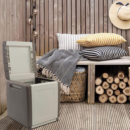 Coffre de rangement 130L Beige/Taupe 54 x 53 x H57cm Poignées de transport polypropylène INTEC