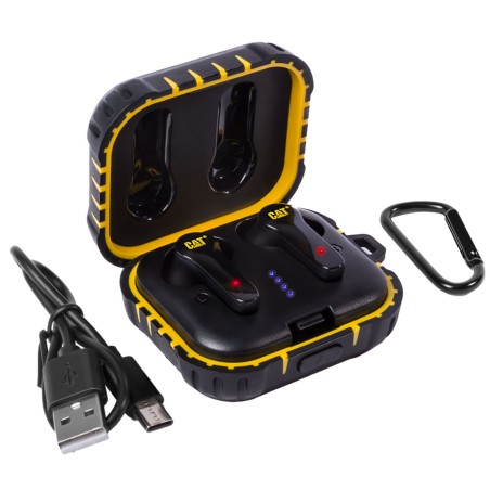 Ecouteurs Bluetooth sans fil noir Réduction de bruit Portée 10m autonomie 4-5h IP55 IOS Android CAT