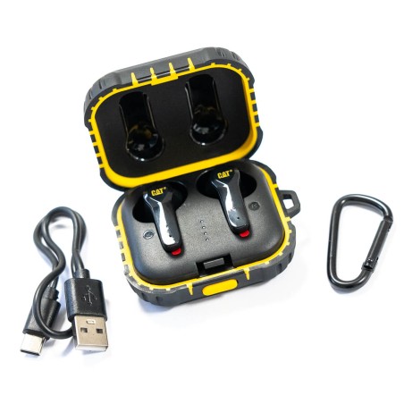 Ecouteurs Bluetooth sans fil noir Réduction de bruit Portée 10m autonomie 4-5h IP55 IOS Android CAT