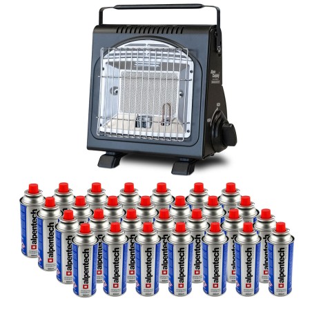 Chauffage à gaz portable 1700W Sécurité Thermocouple + 28 Cartouches gaz ALPEN Camping Basses températures