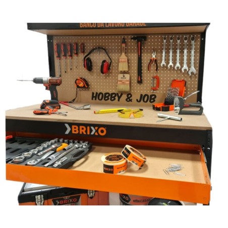 Etabli d'Atelier Garage Charge max 230 kg Plan de Travail Bois Tiroir Panneau perforé Étagère L120 xP60 x H150 cm