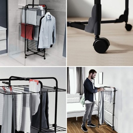 Étendoir à linge Intérieur 3 étages Séchoir à linge Pliable sur roulettes Tancarville Noir 93 x 71 x 131 cm VILEDA