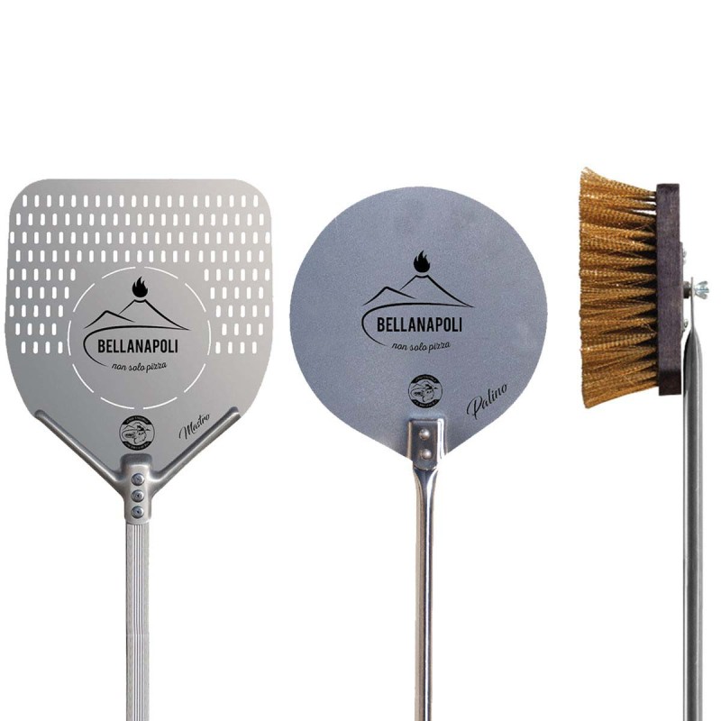 Set de 2 pelles a pizza 33 x 33 cm et Ø 22 Cm + Brosse Manche 150 cm Qualité BellaNapoli