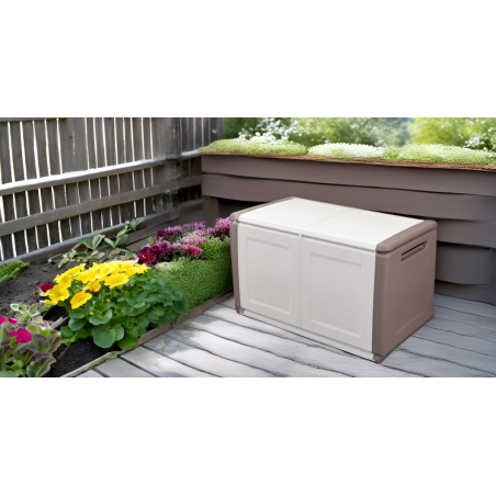 Coffre de Rangement Extérieur 230L Malle de Jardin Beige/Taupe 96 x 53 x H57cm Poignées de transport INTEC