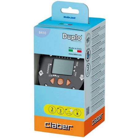 Programmateur d'arrosage automatique 2 voies 6 arrosages/ jour Ø d'entrée 3/4" 0.2 à 12 bar Claber Duplo 8410