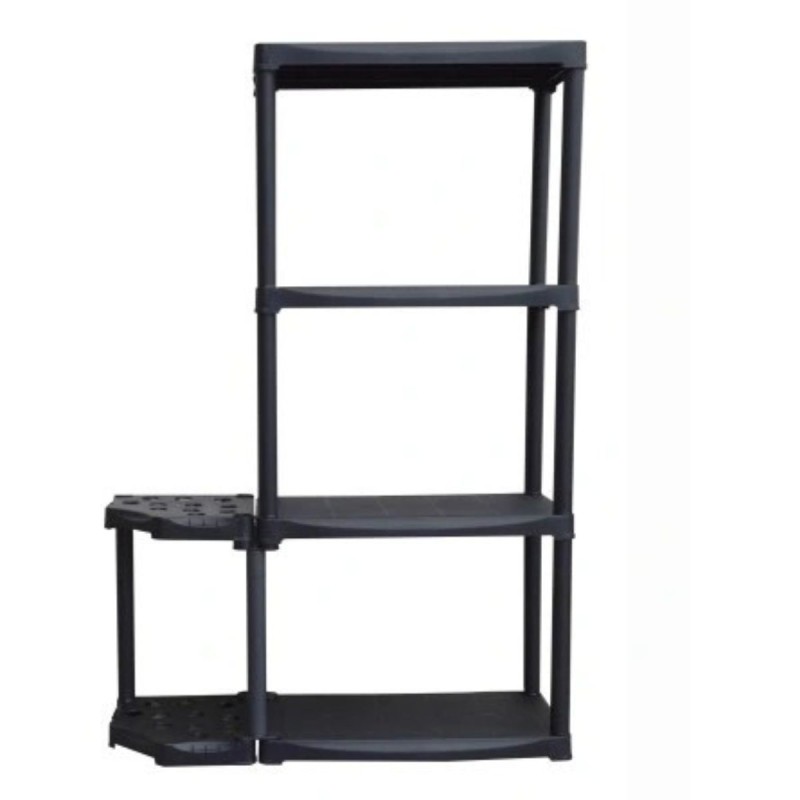 Étagère de Rangement 4 niveaux + Porte-Balai Noir Polypropylène Résistant Garage Buanderie Art Plast