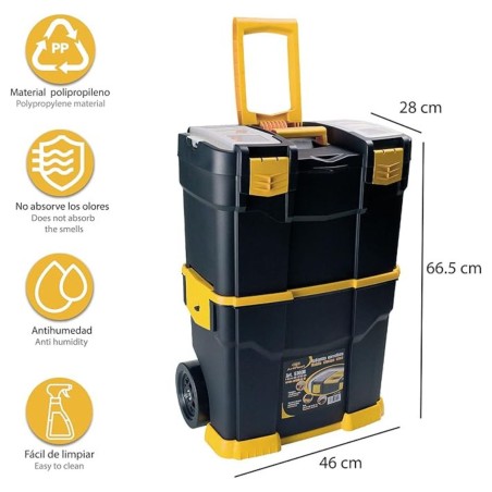 Servante à Outils Mobile - 2 Compartiments Modulables Boite à Outils 2 Roues Charge 70 kg Trolley Art Plast