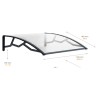 Auvent de Porte d'Entrée et fenêtre 100 x 120 cm - Polycarbonate Anti UV Marquise Extérieure Bras Polypropylène Art Plast