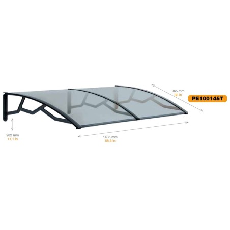 Auvent de Porte d'Entrée et fenêtre 100 x 145 cm - Polycarbonate Anti UV Marquise d'entrée Bras Polypropylène Art Plast