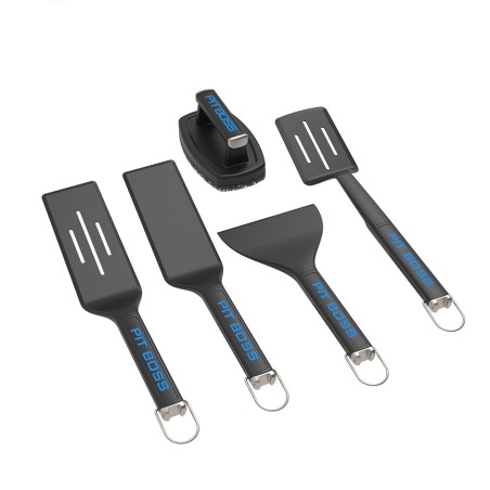 Kit 5 Ustensiles Barbecue, Plancha, Plaque de Cuisson - Accessoires de Cuisson Spatule, Grattoir et Brosse PIT BOSS