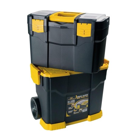 Servante à Outils Mobile - 2 Compartiments Modulables Boite à Outils 2 Roues Charge 70 kg Trolley