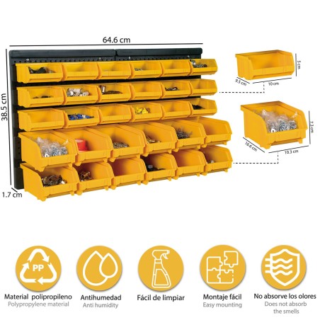 Panneau Porte Outils Mural - 30 Bacs à Becs Amovibles - Rangement et Stockage Outils et Quincaillerie - INTEC
