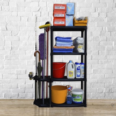 Étagère de Rangement 4 niveaux Noire modulable Polypropylène Résistant Garage Buanderie INTEC
