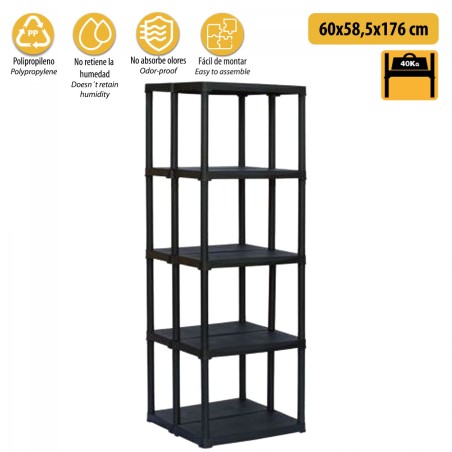 Etagère de Rangement 5 Niveaux Charge Max 200 kg Polypropylène Résistant - Garage Atelier Intérieur Extérieur INTEC