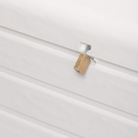 Coffre de Jardin en résine 270 Litres BLANC Effet bois 132 x 58 x H89 cm Protection Anti UV TOOMAX