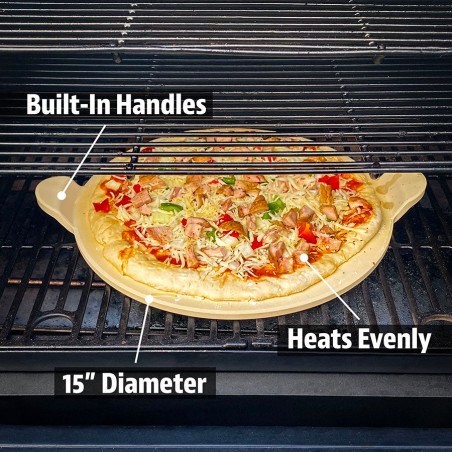INTEC - Pierre à Pizza Ronde 38 cm - Pierre de Cuisson Céramique - Pour Barbecue Grill Four - Pâte à pizza Pain maison Focaccia