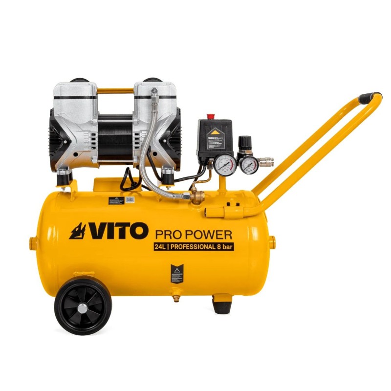 Compresseur à Air Portatif Silencieux 24L 2CV / 1,5 kW Gonfleur Pneus Voiture Chantier Sans huile 8 bar VITO