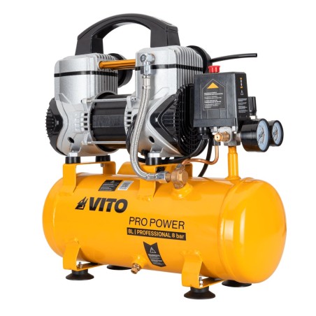 Compresseur d’Air Silencieux 8L Sans Huile 8 bar 1,5 CV / 1,1 kW Gonfleur Electrique Portatif Voiture VITO