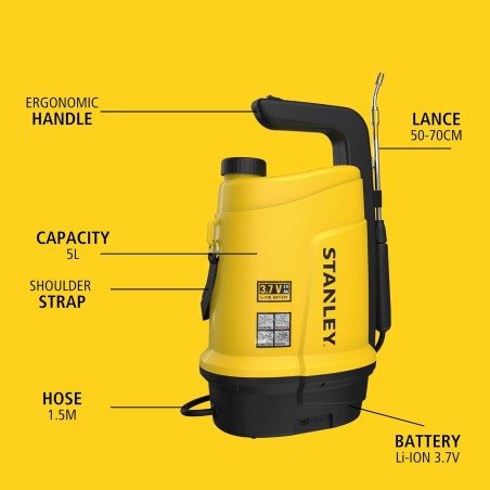 Pulvérisateur Électrique 5L, Batterie Lithium 3,7 V / 2,6 Ah Pulvérisateur Jardin Végétaux + Lance Télescopique STANLEY