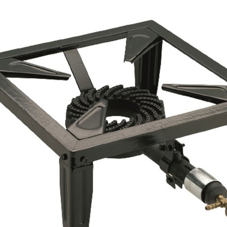 Réchaud à gaz 7.5KW Acier émaillé Bruleur fonte Réchaud Traiteur 4 pieds Cuissons extérieures