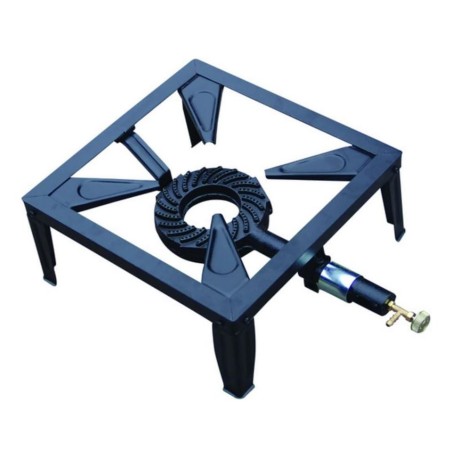 Réchaud à gaz 7.5KW Acier émaillé Bruleur fonte Réchaud Traiteur 4 pieds Cuissons extérieures