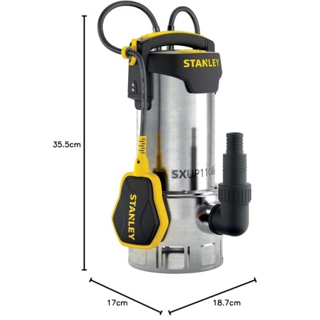 Pompe immergée Eaux Usées 1100W - Pompe Vide Cave Flotteur Intégré Débit max 16500 l/h Élévation 10.5m STANLEY