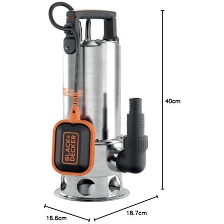 Pompe immergée Eaux Sales 1100W - Pompe à Eau Débit max 16500 l/h Élévation 10.5m Black+Decker