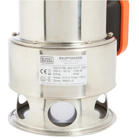 Pompe immergée Eaux Sales 1100W - Pompe à Eau Débit max 16500 l/h Élévation 10.5m Black+Decker
