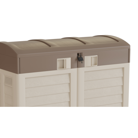 Coffre de jardin 1500L - Abri Poubelle de Tri Polypropylène Ecru Taupe - Verrouillable par Cadenas Art Plast