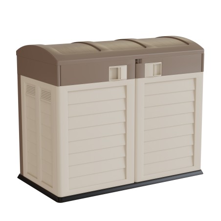 Coffre de jardin 1500L - Abri Poubelle de Tri Polypropylène Ecru Taupe - Verrouillable par Cadenas Art Plast