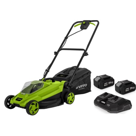 Tondeuse à gazon 20V + 2 Batteries lithium 4.0Ah Chargeur double Bac 30L Gazon 500m2 VITO