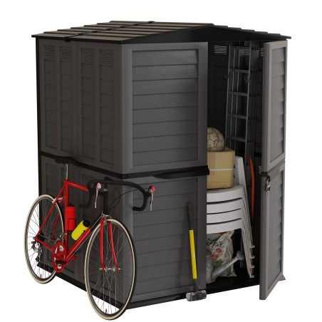 Abri de Jardin Extérieur Gris Anthracite Polypropylène 151x146x200cm avec Plancher Cabanon Rangement Outils- Mobilier de jardin