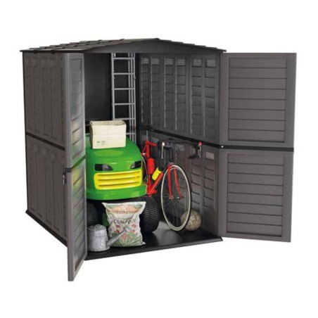 Abri de Jardin Extérieur Gris Anthracite Polypropylène 151x146x200cm avec Plancher Cabanon Rangement Outils- Mobilier de jardin